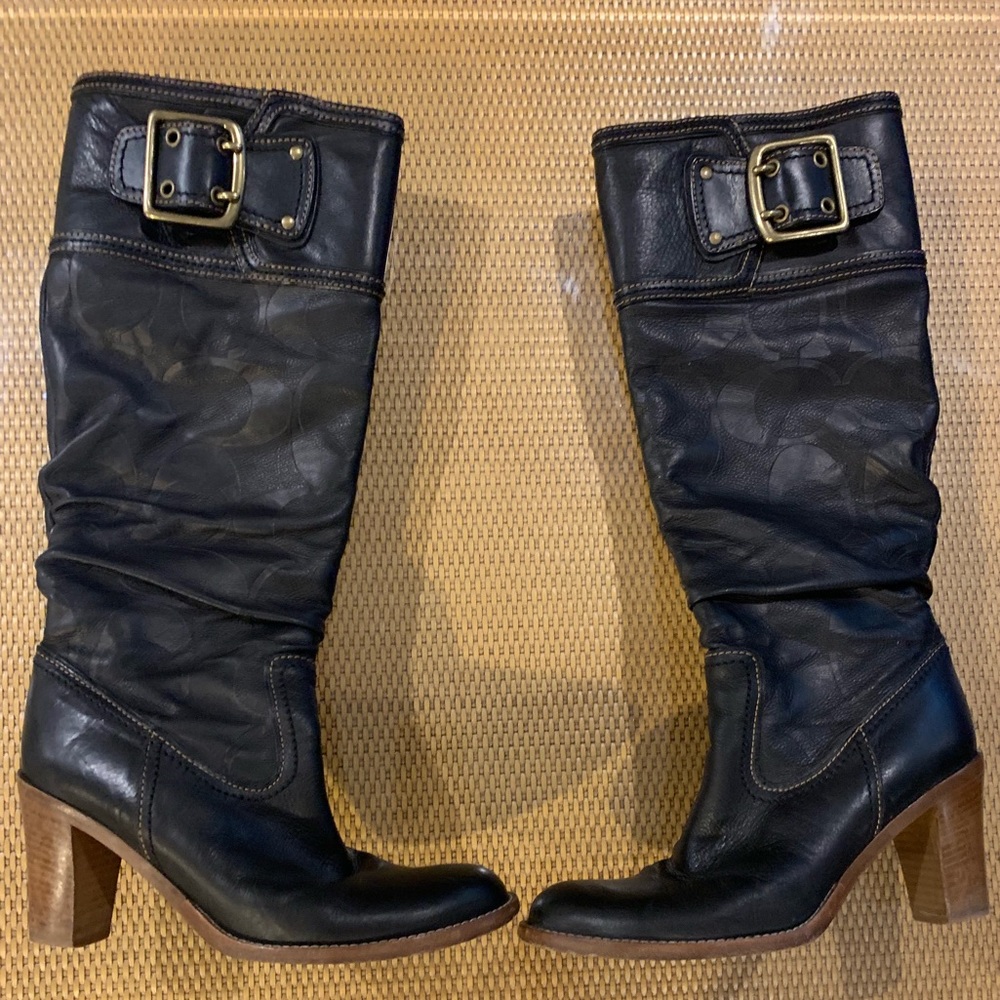 Coach Logo Black Slouch Knee High Boot
